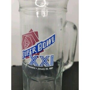 1987 NFL Super Bowl XXI Tall Glass Mug Stein Fisher Promo‎ NY Giants Broncos